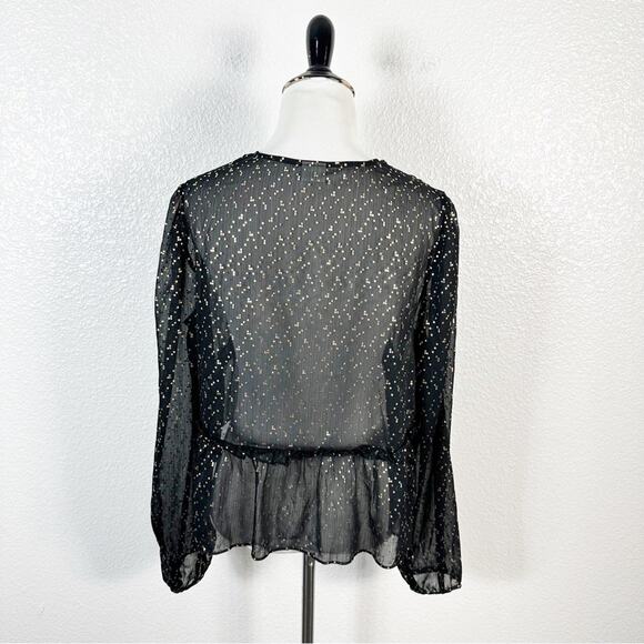 Sunday Best NWT Women’s Jinx Gold Fleck Sheer Babydoll Top in Black Size Medium - Picture 6 of 9